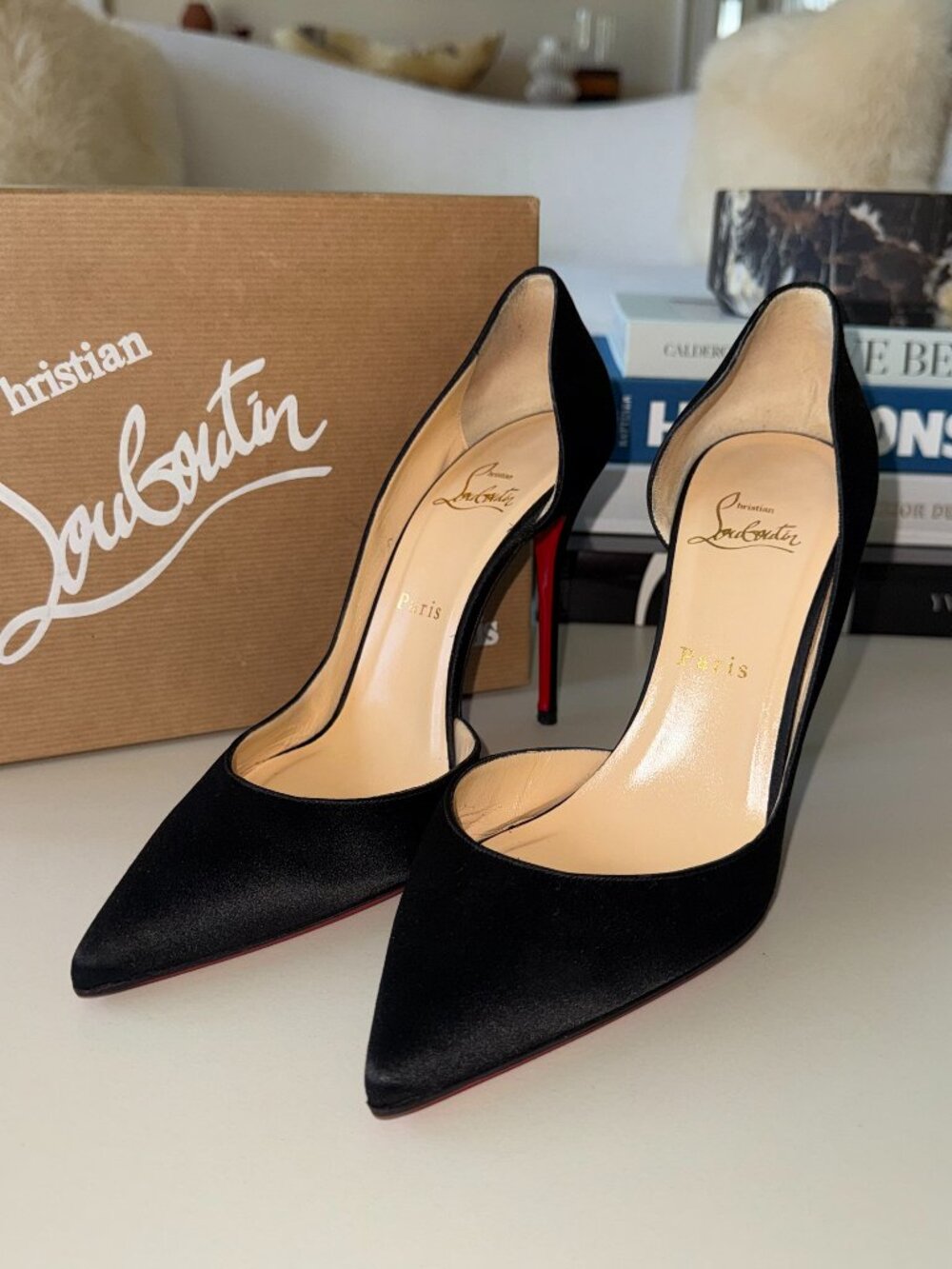 Christian Louboutin Iriza Half-d'Orsay Black Satin Pumps